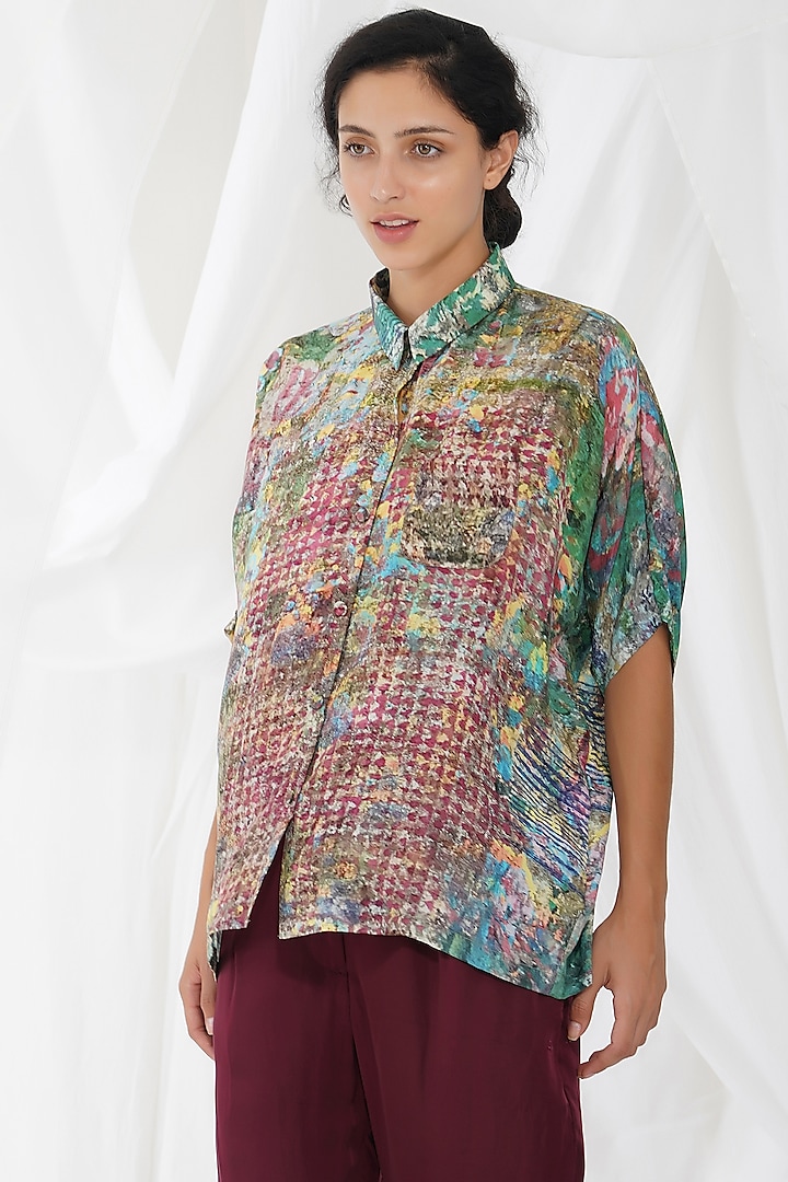 Multi-Colored Habutai Silk Shirt by YAVI