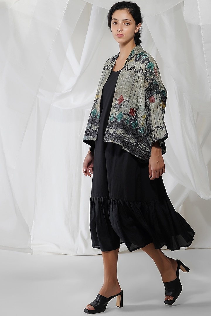Multi-Colored Silk Printed Kimono Jacket by YAVI