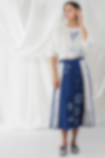 Blue & White Cotton Block Printed Skirt by YAVI