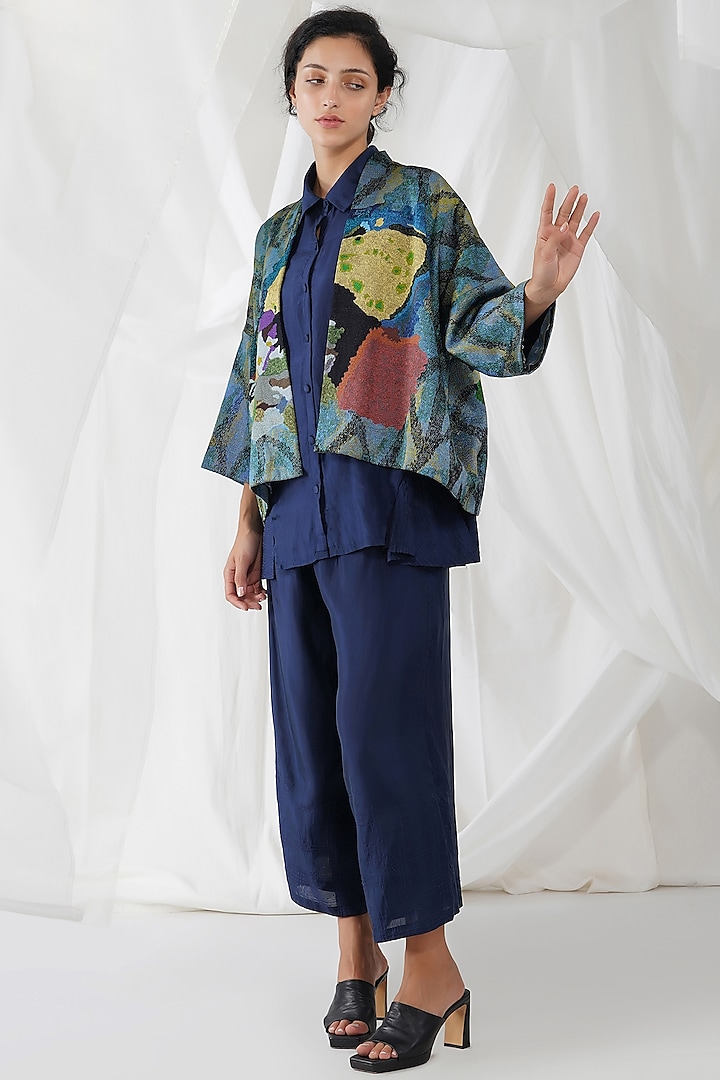 Multi-Colored Silk Printed Jacket by YAVI