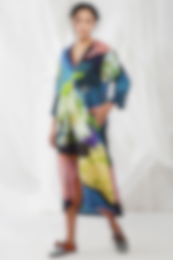 Multi-Colored Silk Printed Midi Dress by YAVI