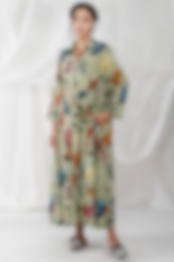 Multi-Colored Moss Crepe Printed Dress by YAVI