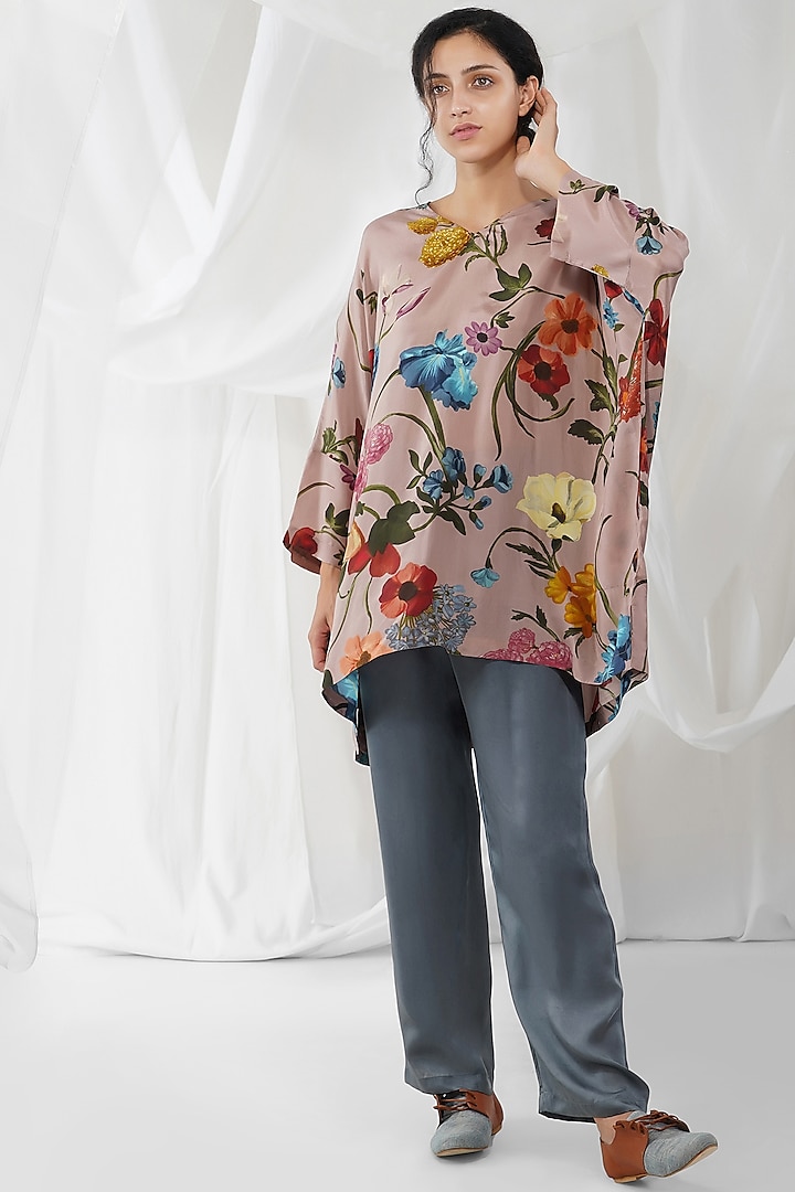 Pink Floral Printed Tunic by YAVI