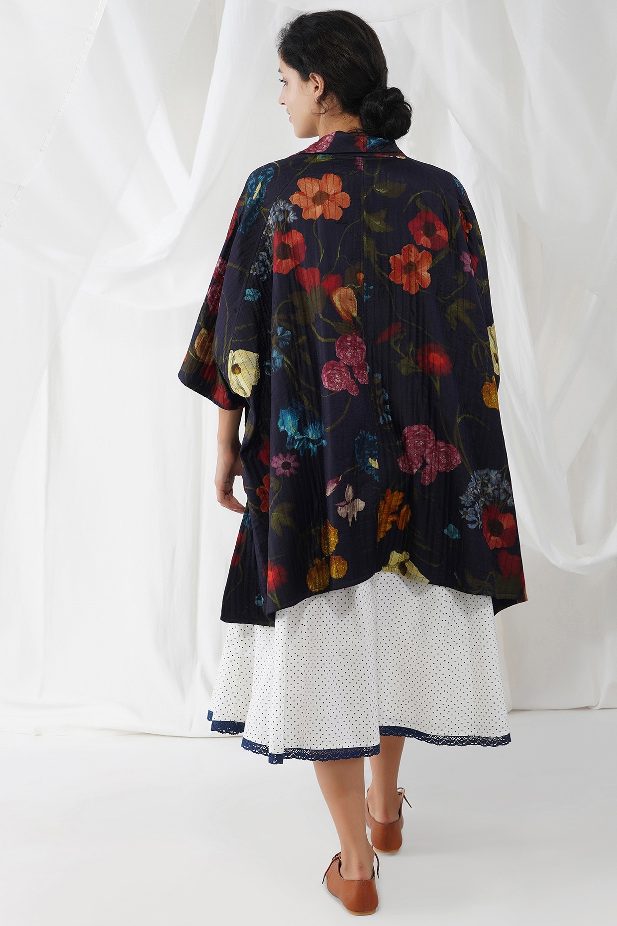 Black Silk Printed Kimono Jacket Design 