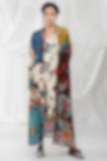 Multi-Colored Moss Crepe Long Jacket by YAVI