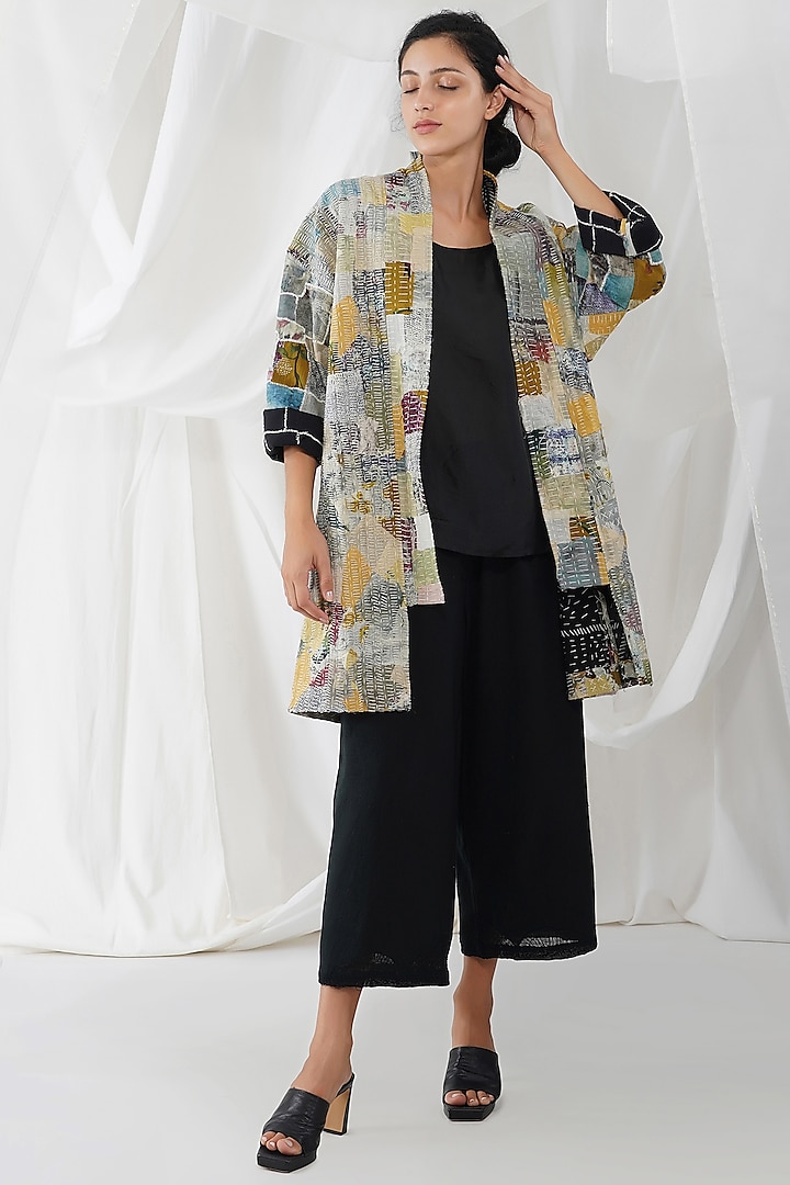 Grey Linen Reversible Jacket by YAVI at Pernia's Pop Up Shop