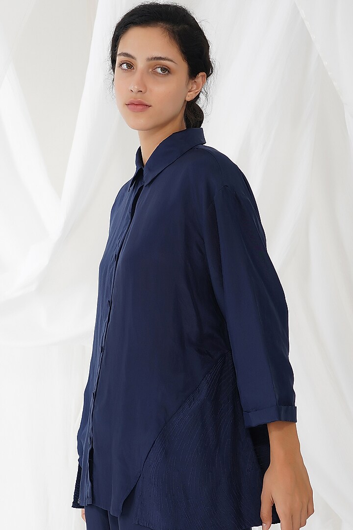 Deep Indigo Silk Shirt by YAVI at Pernia's Pop Up Shop