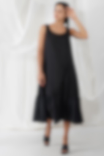 Black Cotton & Silk Slip Summer Dress by YAVI at Pernia's Pop Up Shop