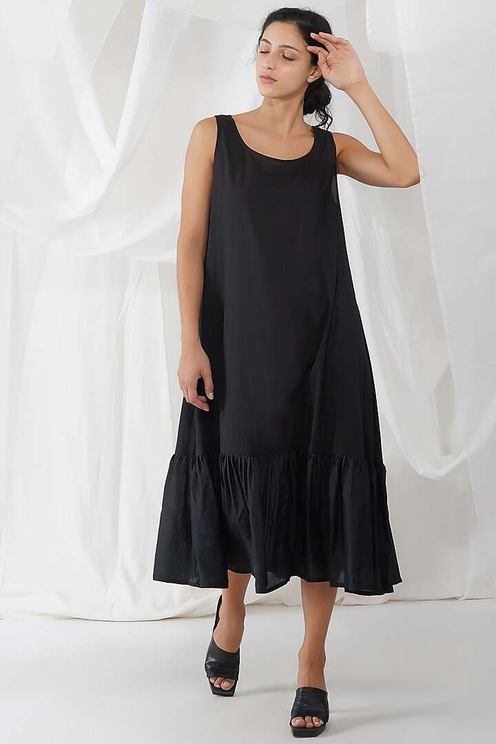 Black Cotton & Silk Slip Summer Dress by YAVI at Pernia's Pop Up Shop