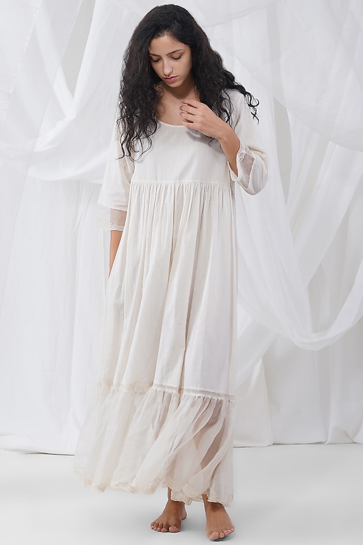 Ivory Cotton Tiered Dress by YAVI