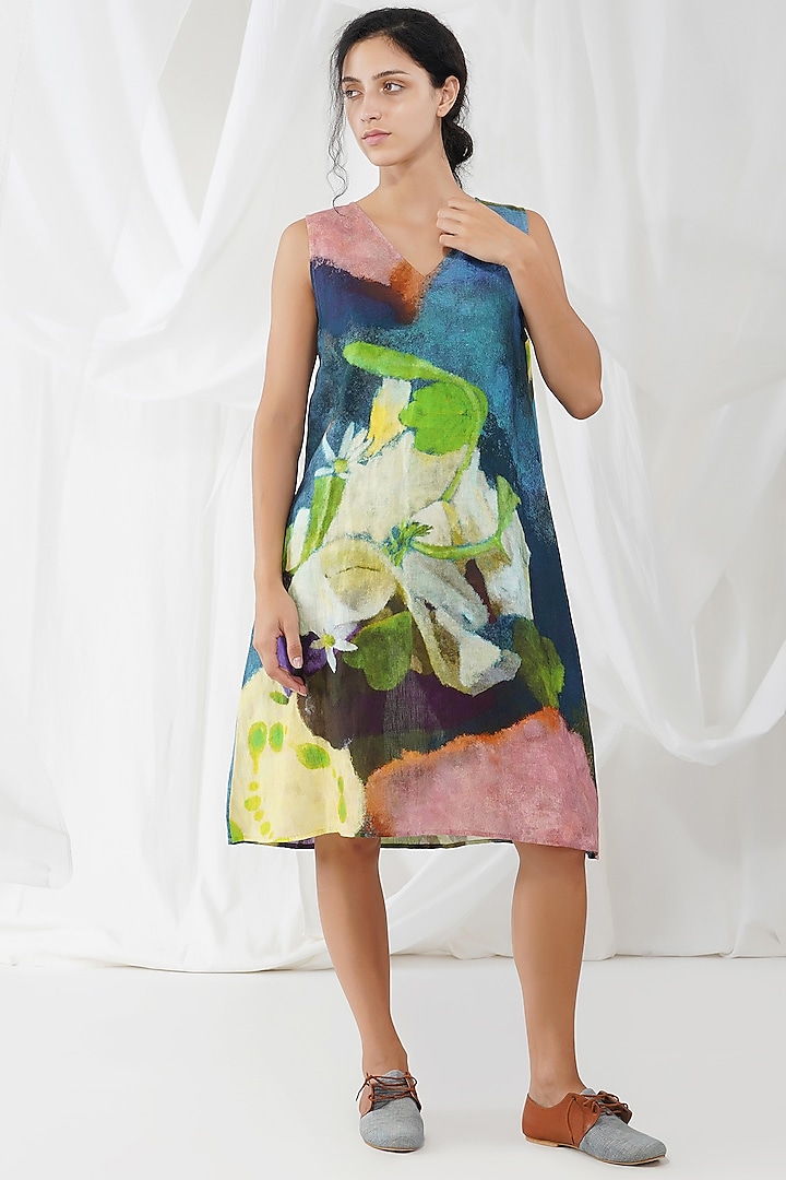 Multi-Colored Linen Mini Dress by YAVI
