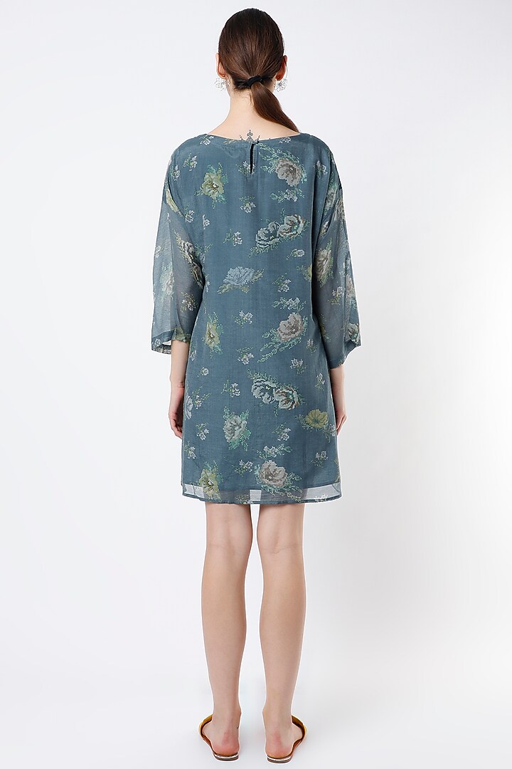 Cobalt Blue Printed Mini Summer Dress by YAVI at Pernia's Pop Up Shop