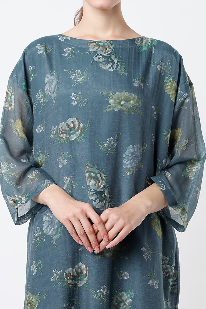 Cobalt Blue Printed Mini Summer Dress by YAVI at Pernia's Pop Up Shop