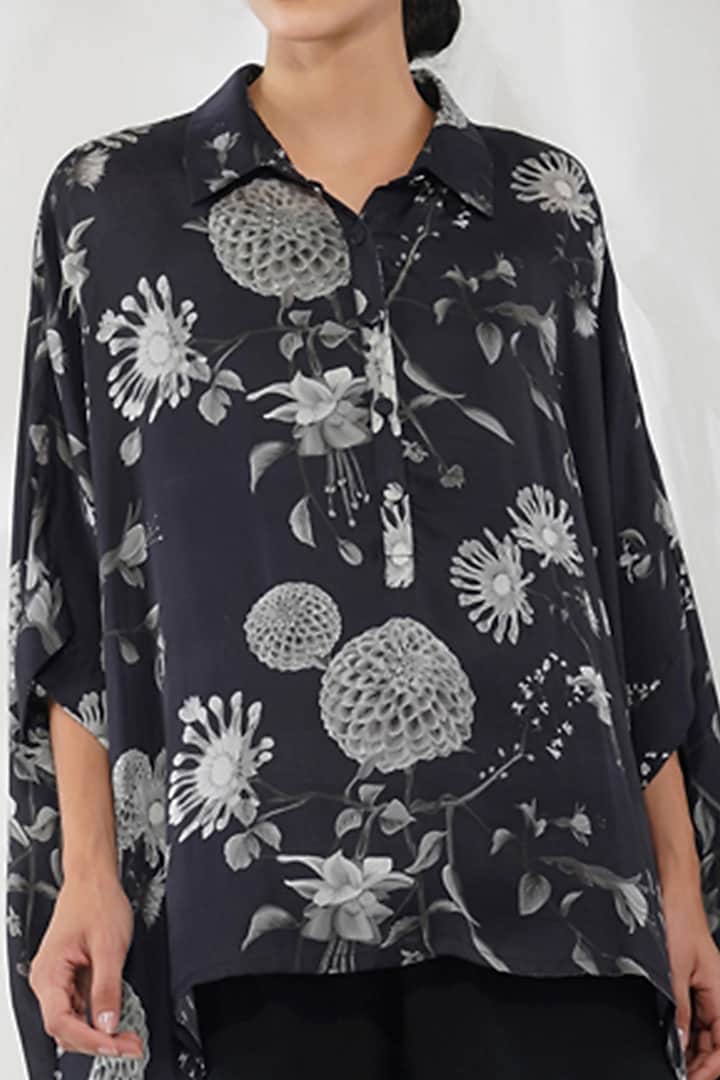 Black & White Floral Printed Shirt by YAVI at Pernia's Pop Up Shop