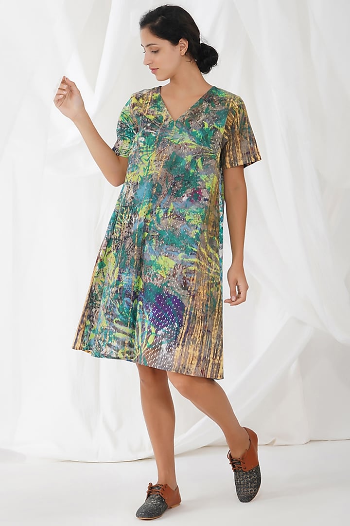 Multi-Colored Cotton Printed Dress by YAVI