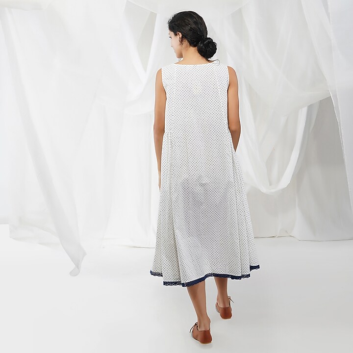 White Printed Summer Dress by YAVI at Pernia's Pop Up Shop