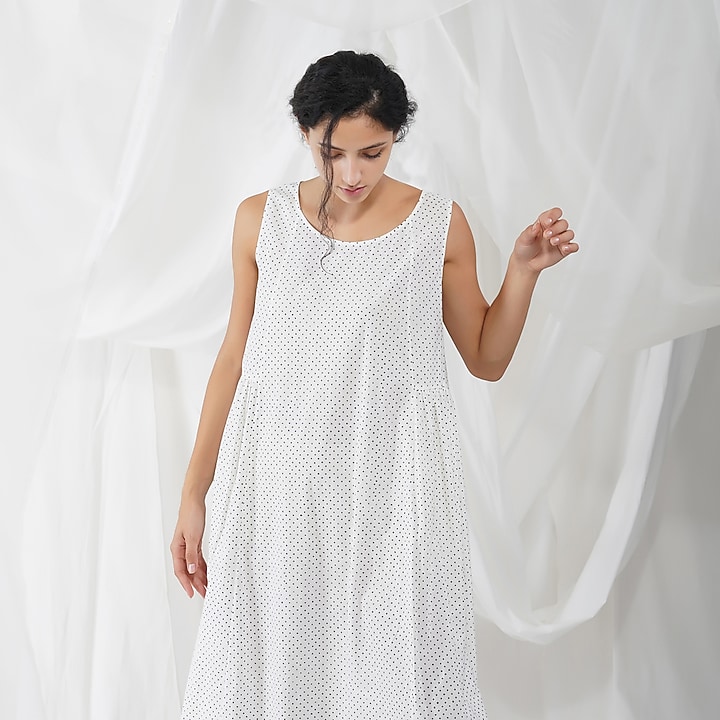 White Printed Summer Dress by YAVI at Pernia's Pop Up Shop