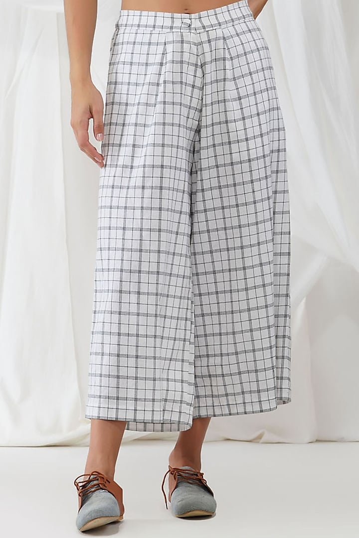 White Cotton Checkered Pants by YAVI at Pernia's Pop Up Shop