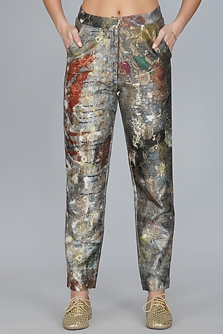 Silver & Grey Digital Printed Pants by YAVI