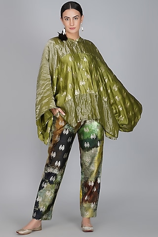 Leaf Green Brocade Top by YAVI