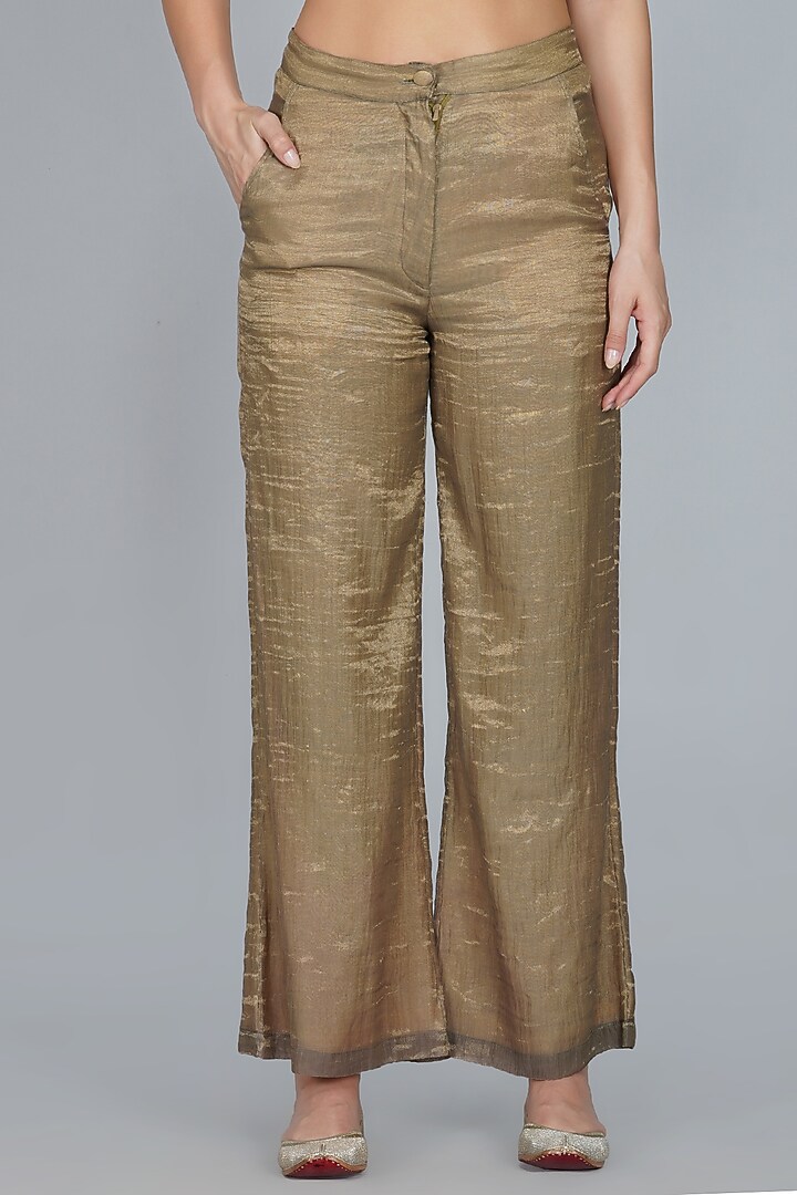 Gold Cotton Silk Pants by YAVI at Pernia's Pop Up Shop