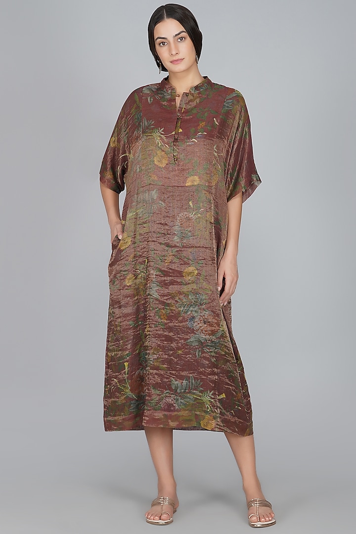 Copper Floral Printed Dress by YAVI at Pernia's Pop Up Shop