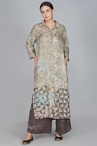 Grey Digital Printed Long Tunic by YAVI