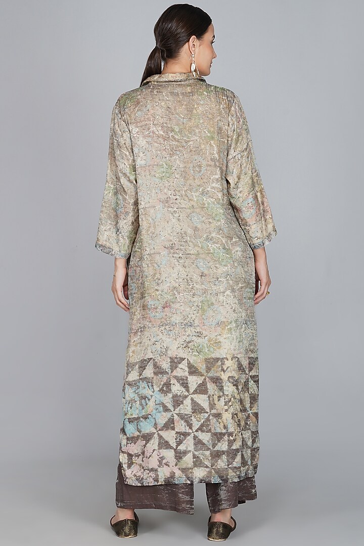 Grey Digital Printed Long Tunic by YAVI at Pernia's Pop Up Shop