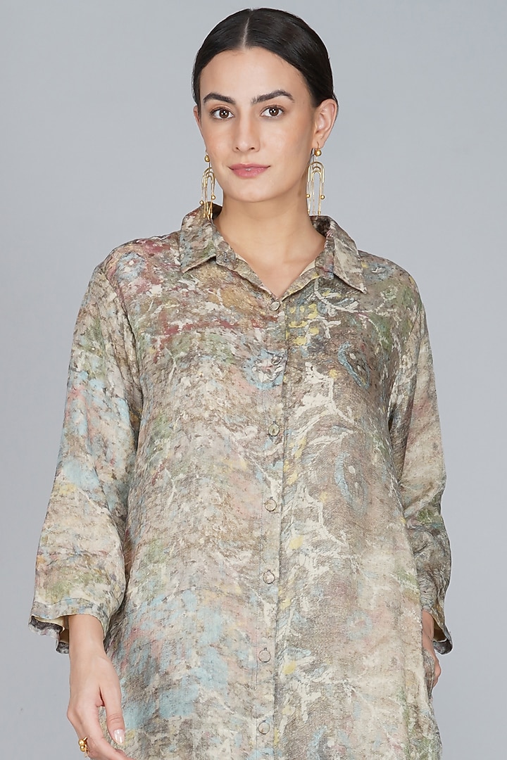 Grey Digital Printed Long Tunic by YAVI at Pernia's Pop Up Shop
