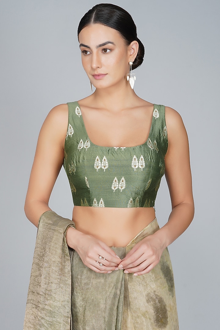 Olive Green Digital Printed Blouse by YAVI at Pernia's Pop Up Shop