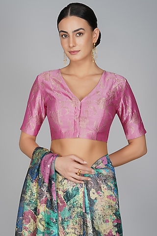 Pale Plum Silk Brocade Blouse by YAVI