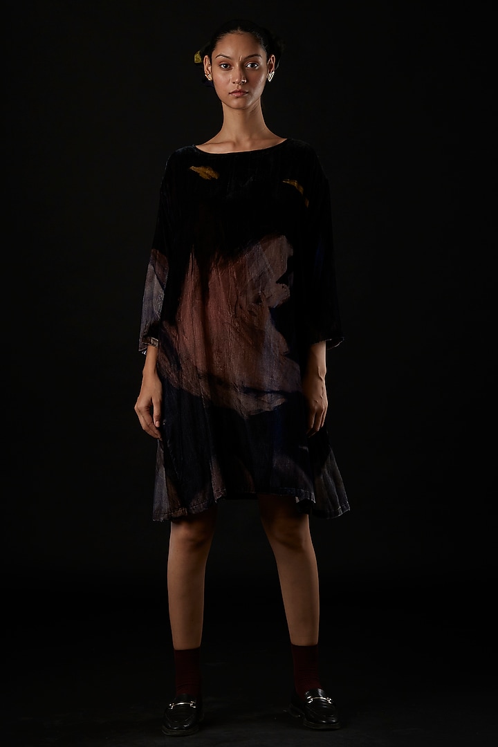 Cerulean Silk Velvet Dress by YAVI