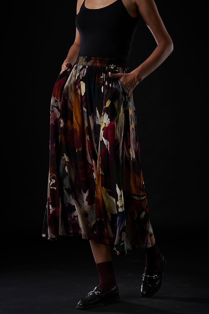Multi-Coloured Viscose Crepe Skirt by YAVI