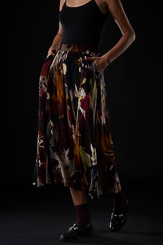 Multi-Coloured Viscose Crepe Skirt by YAVI
