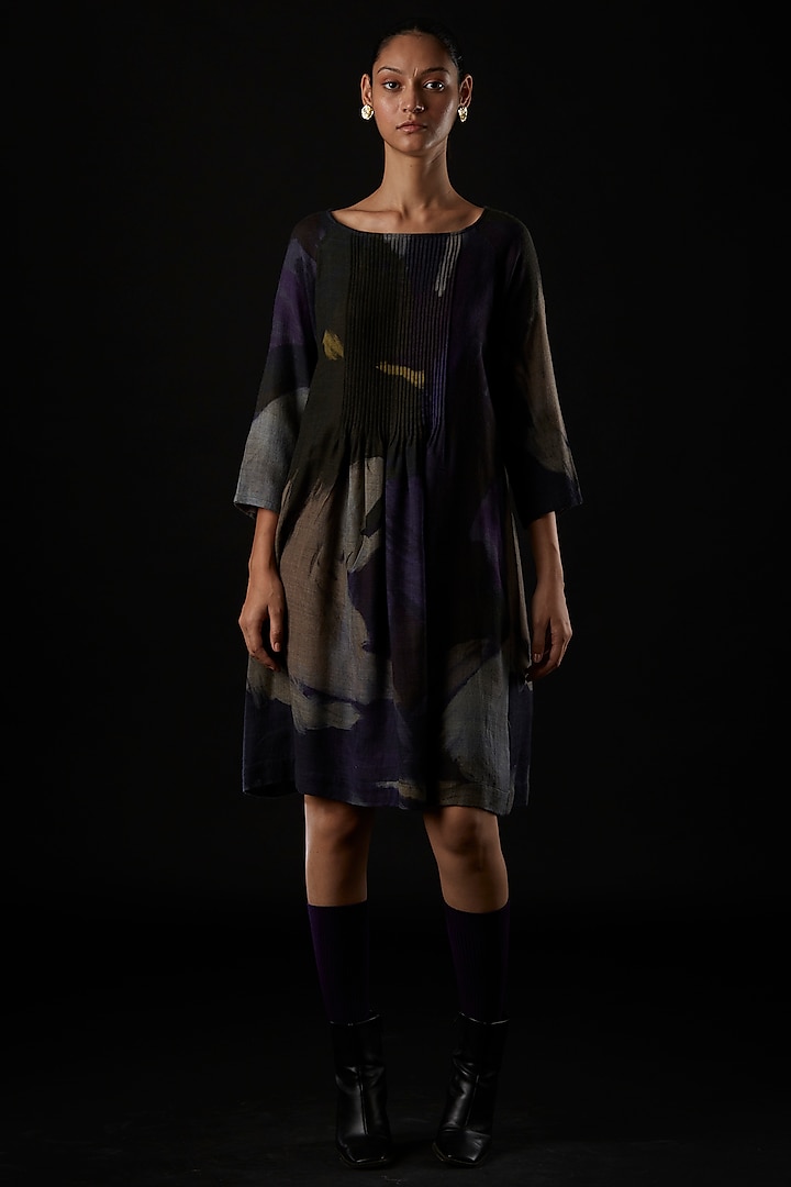 Multi-Coloured Wool A-line Dress by YAVI