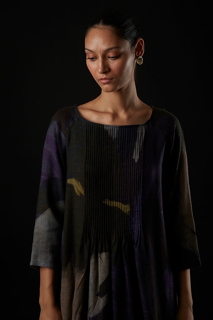Multi-Coloured Wool A-line Vacation Dress by YAVI at Pernia's Pop Up Shop