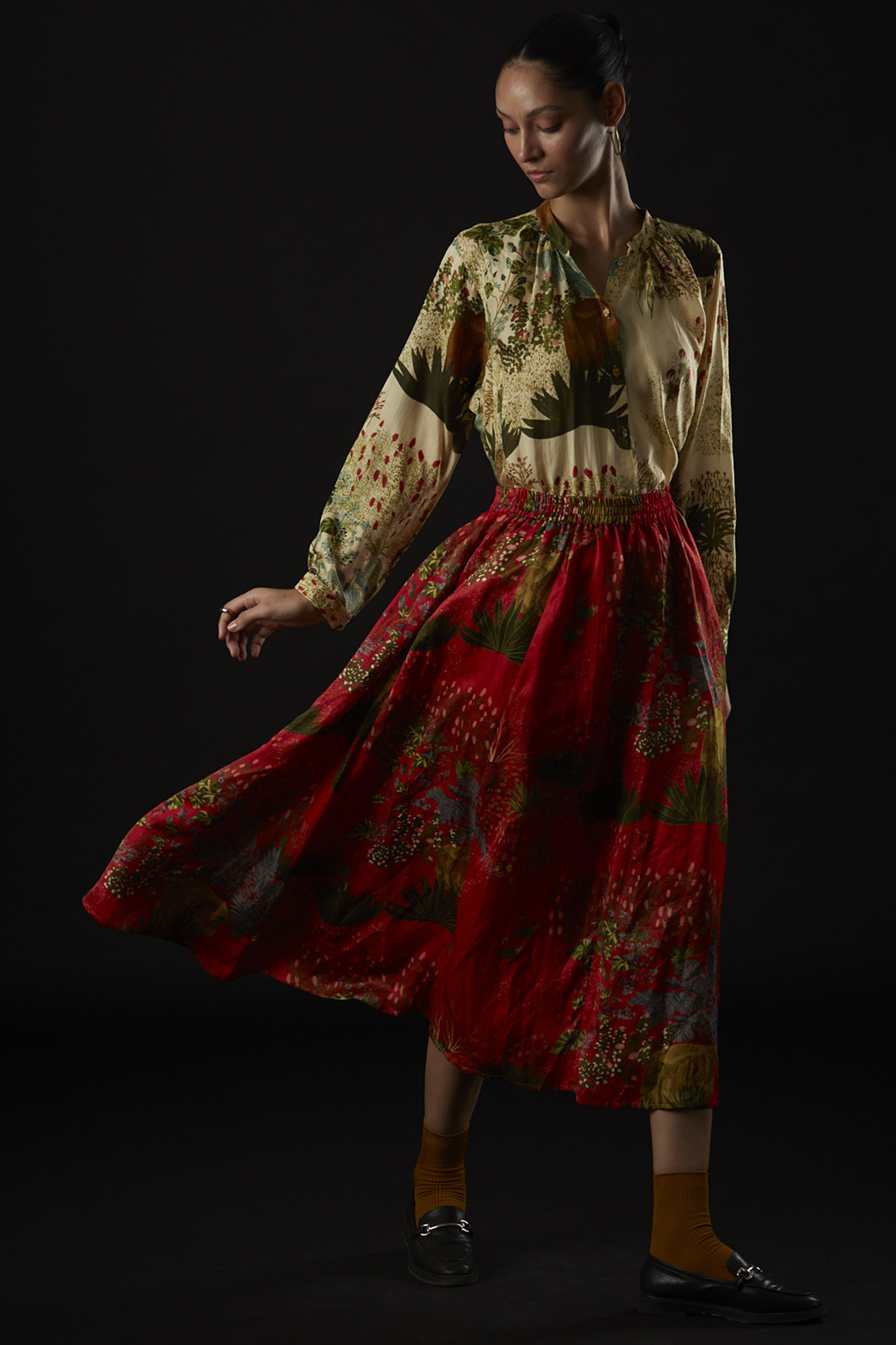 Red Printed Skirt by YAVI
