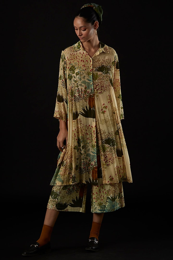 Ecru Moss Crepe Printed Dress by YAVI