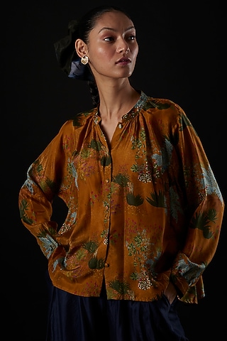 Brown Silk Shirt by YAVI