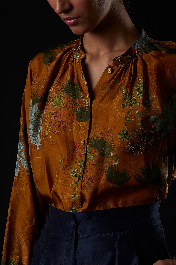 Brown Silk Shirt by YAVI at Pernia's Pop Up Shop