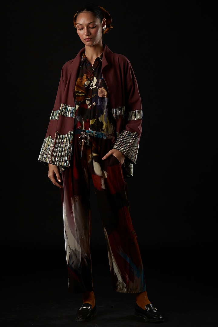 Maroon Canvas Jacket by YAVI at Pernia's Pop Up Shop