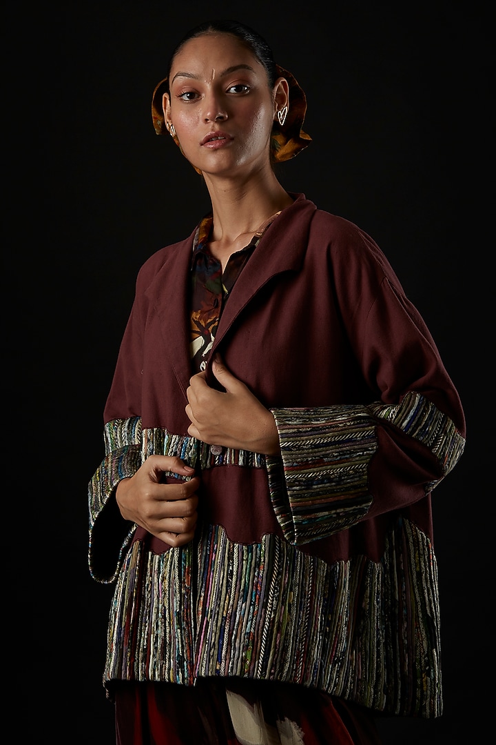 Maroon Canvas Jacket by YAVI at Pernia's Pop Up Shop