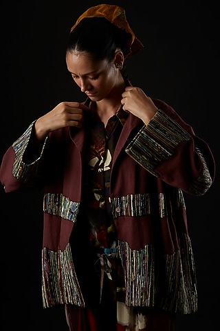Maroon Canvas Jacket by YAVI
