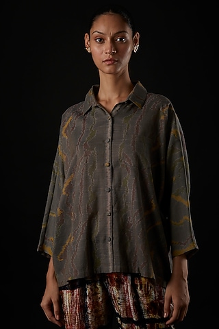 Deep Ash Silk Shirt by YAVI
