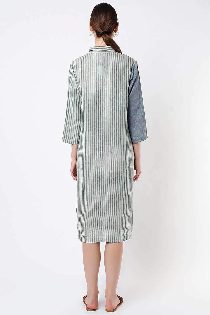 Dull Blue Handwoven Vacation Shirt Dress by YAVI at Pernia's Pop Up Shop