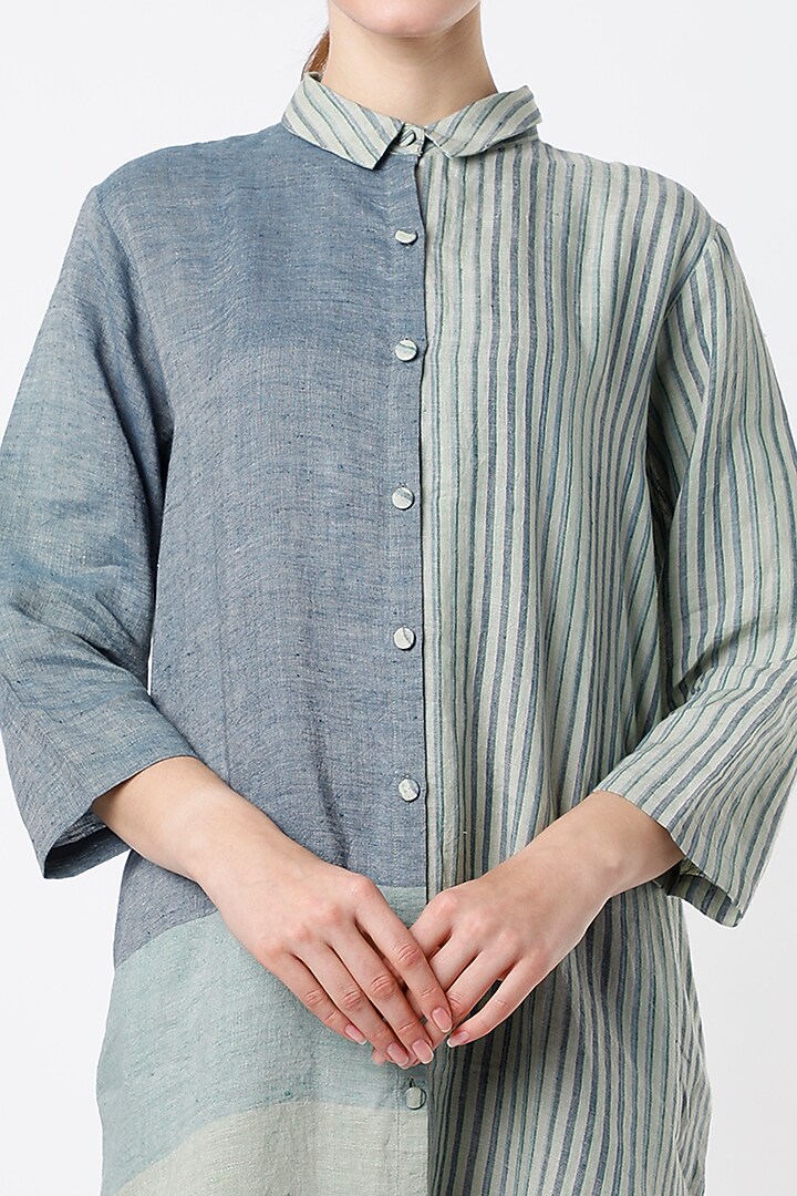 Dull Blue Handwoven Vacation Shirt Dress by YAVI at Pernia's Pop Up Shop