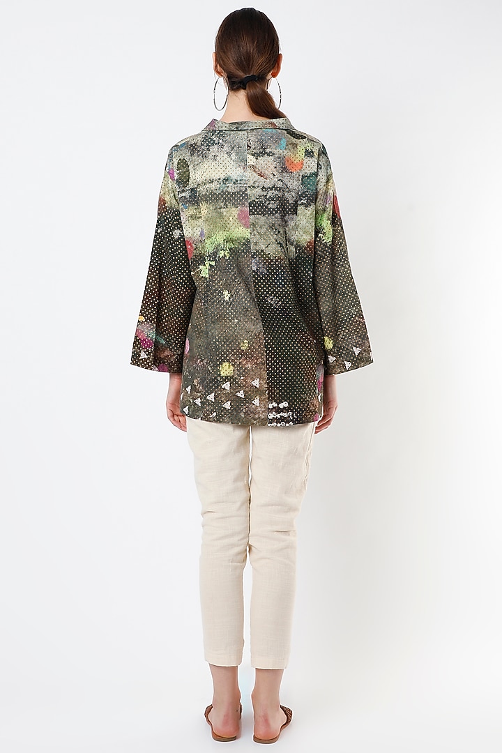 Olive Green Printed Jacket by YAVI at Pernia's Pop Up Shop
