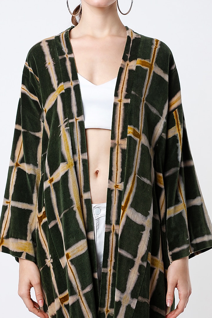 Olive Green Shibori Jacket by YAVI at Pernia's Pop Up Shop