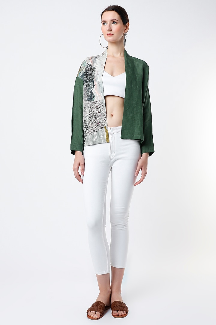 Emerald Green Linen Jacket by YAVI