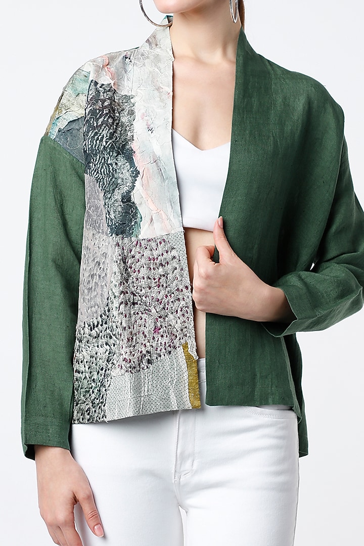Emerald Green Linen Jacket by YAVI at Pernia's Pop Up Shop
